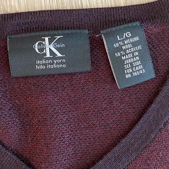 Calvin Klein Merino Wool Blend V-Neck Sweater, Large - Picture 2 of 6